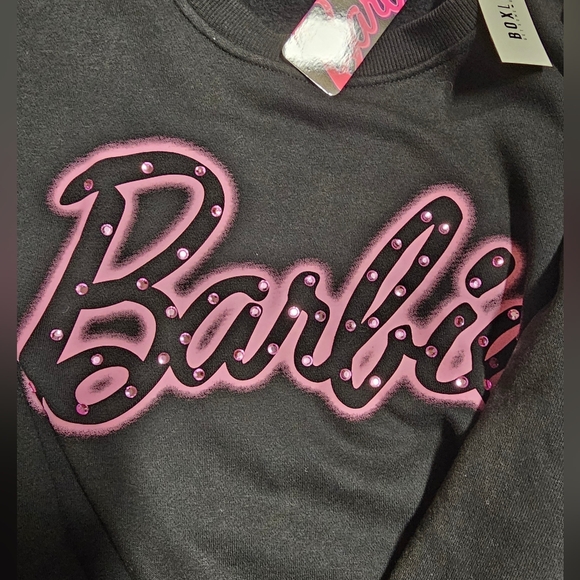 Barbie Rhinestone Logo Sweatshirt A BoxLunch Exclusive Size Large Black Pink - Picture 1 of 5